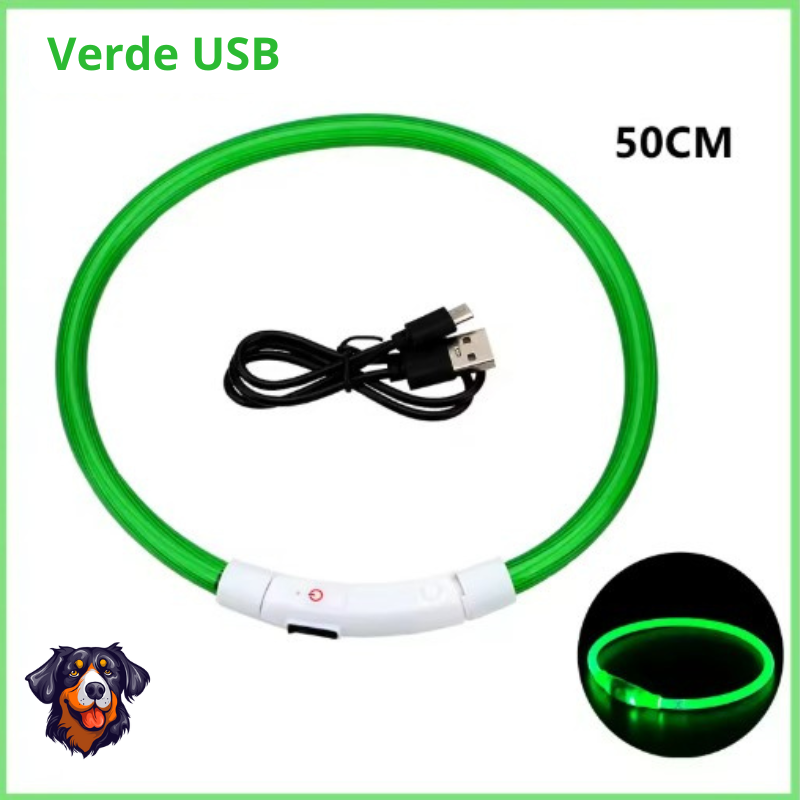 Coleira luminosa recarregável USB ajustável LED brilhante para cães e gatos