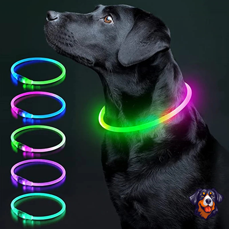 Coleira luminosa recarregável USB ajustável LED brilhante para cães e gatos