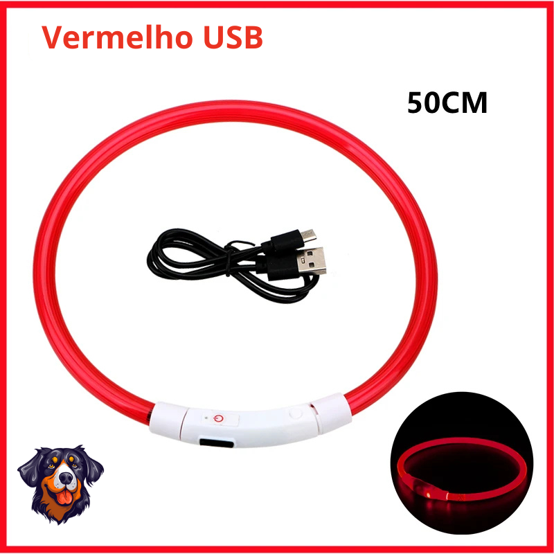 Coleira luminosa recarregável USB ajustável LED brilhante para cães e gatos