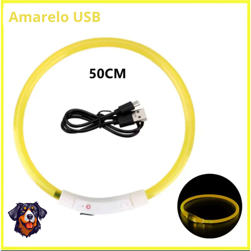 Coleira luminosa recarregável USB ajustável LED brilhante para cães e gatos