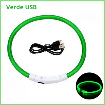Coleira luminosa recarregável USB ajustável LED brilhante para cães e gatos