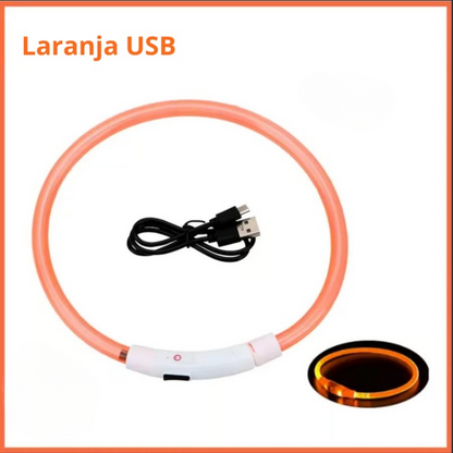 Coleira luminosa recarregável USB ajustável LED brilhante para cães e gatos