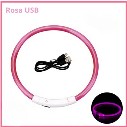 Coleira luminosa recarregável USB ajustável LED brilhante para cães e gatos