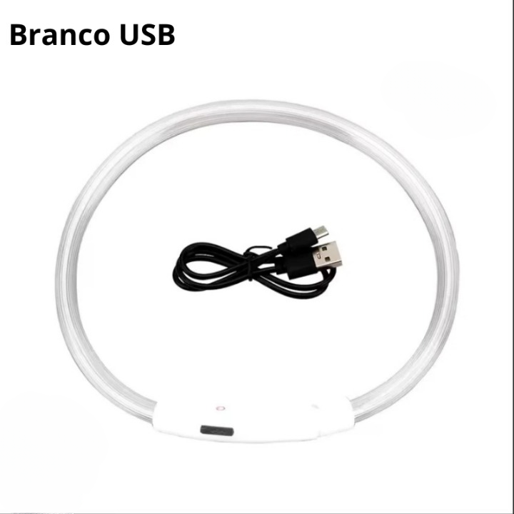 Coleira luminosa recarregável USB ajustável LED brilhante para cães e gatos