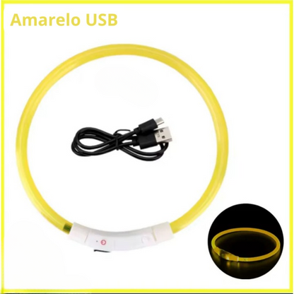 Coleira luminosa recarregável USB ajustável LED brilhante para cães e gatos