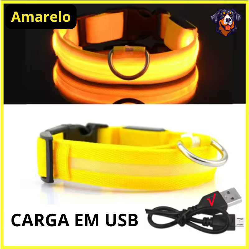 Coleira luminosa recarregável USB ajustável LED brilhante para cães e gatos