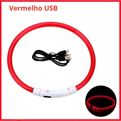Coleira luminosa recarregável USB ajustável LED brilhante para cães e gatos